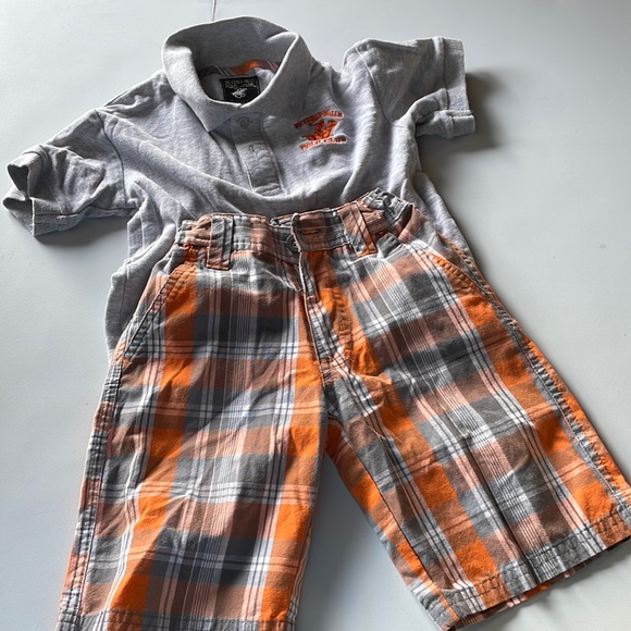 Beverly Hills polo club size 5/6 gray polo with orange plaid shorts - Picture 1 of 6